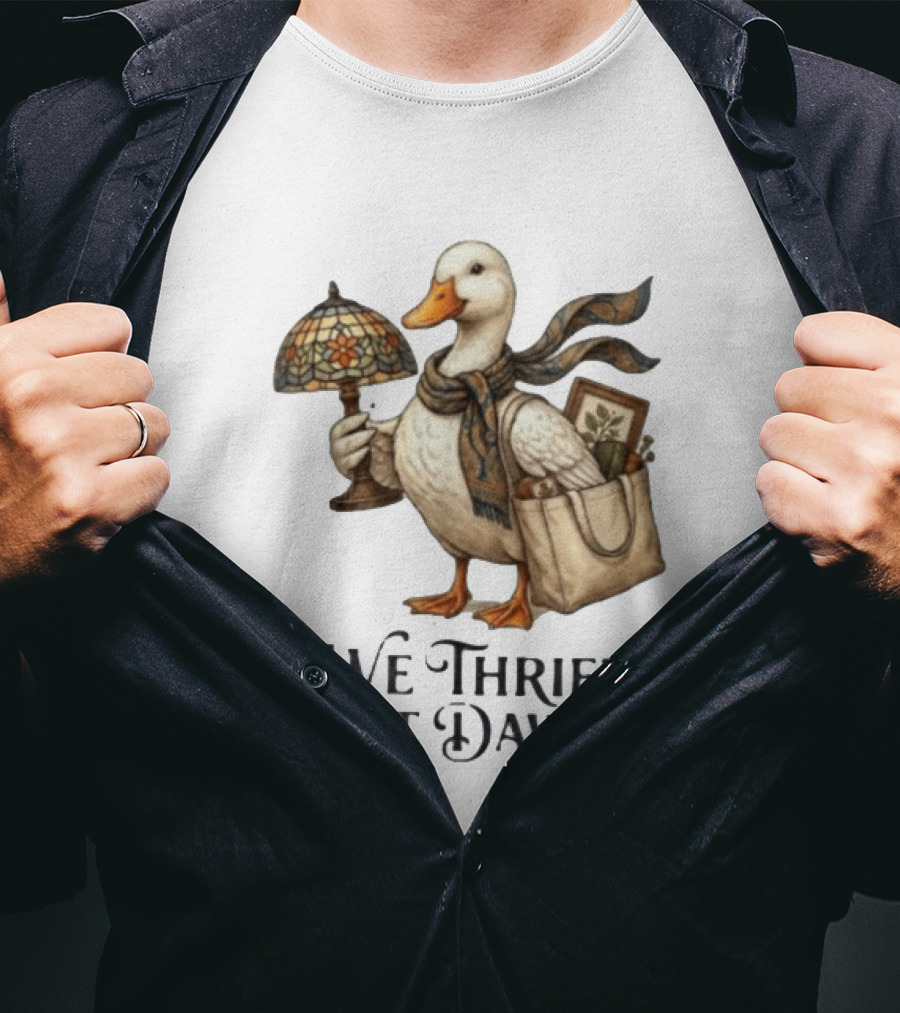 We Thrift At Dawn Duck Holding Tiffany Lamp With T-Shirt