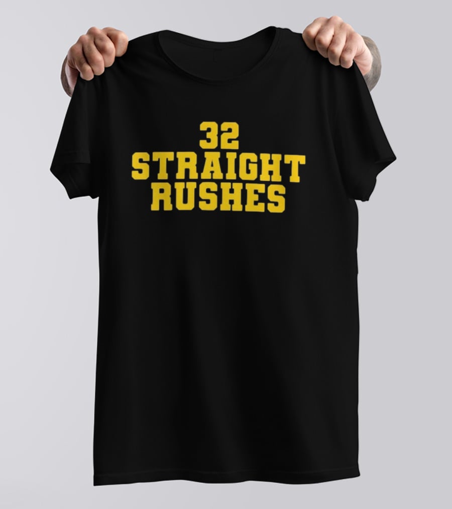 32 Straight Rushes Football Marathon Yellow Athletic Varsity T-Shirt