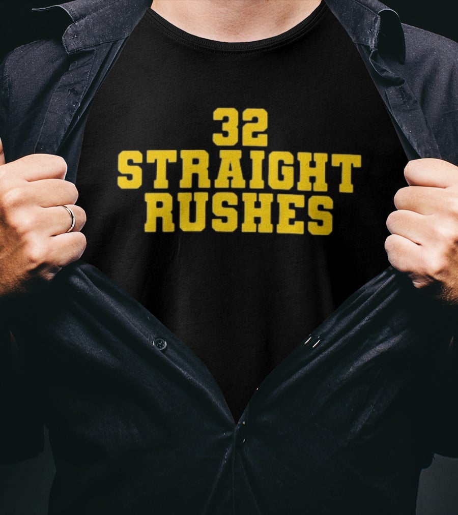 32 Straight Rushes Football Marathon Yellow Athletic Varsity T-Shirt