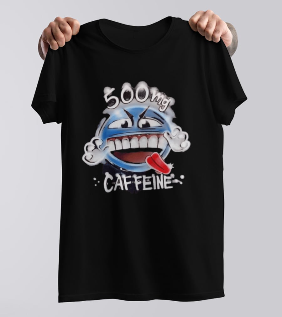 500mg Caffeine Airbrushed Smiley Face Coffee Lover T-Shirt