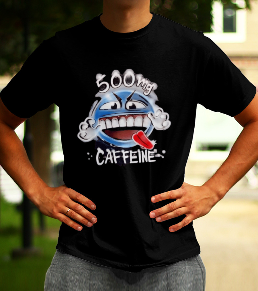500mg Caffeine Airbrushed Smiley Face Coffee Lover T-Shirt