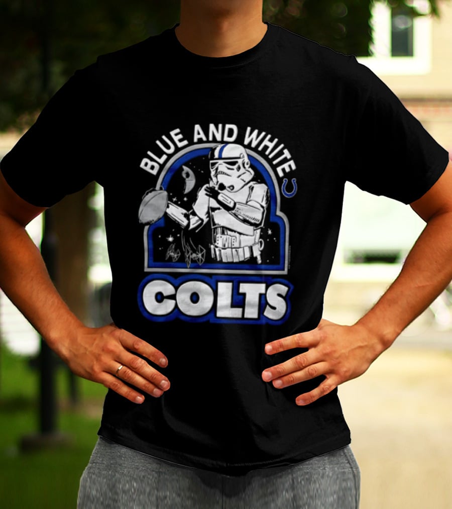 Blue And White Colts Stormtrooper Throwing Football Space T-Shirt