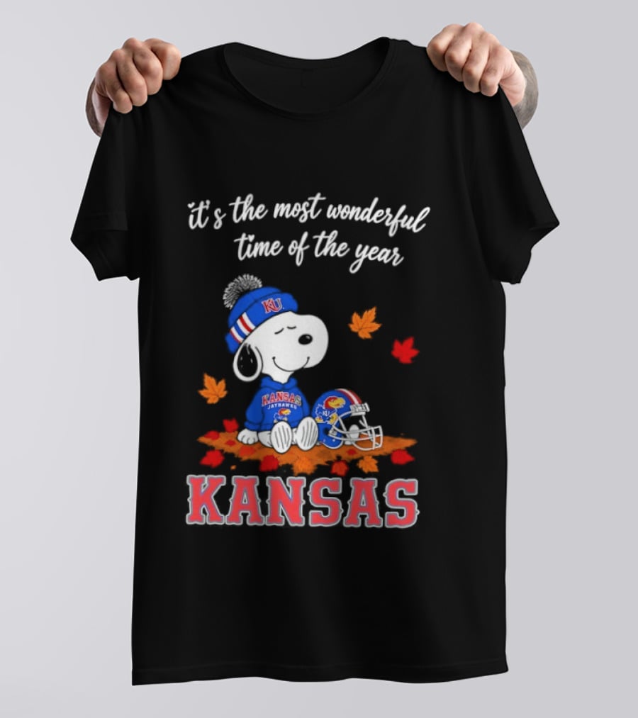 Kansas Jayhawks Snoopy It's The Most Wonderful Time Of The Year T-Shirt