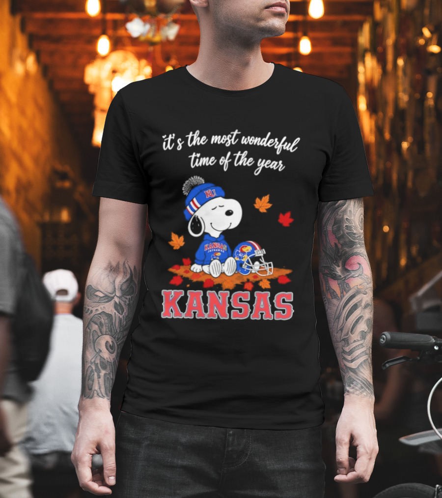 Kansas Jayhawks Snoopy It's The Most Wonderful Time Of The Year T-Shirt