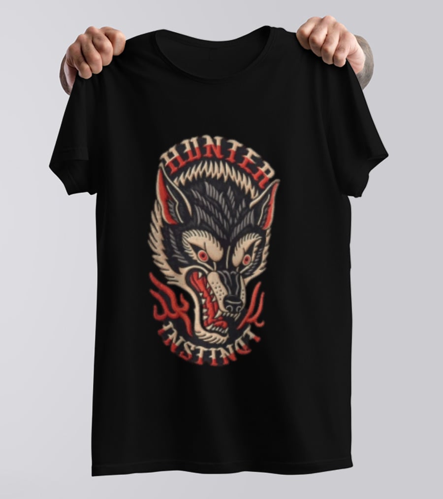 Hunter Instinct Wolf Head Flames T-Shirt