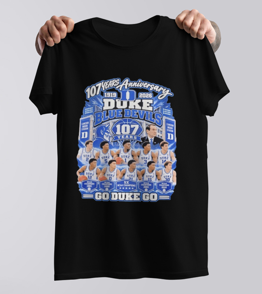 107 Years Anniversary 1919 2026 Duke Blue Devils NCAA Champions 5X Go Duke Go T-Shirt
