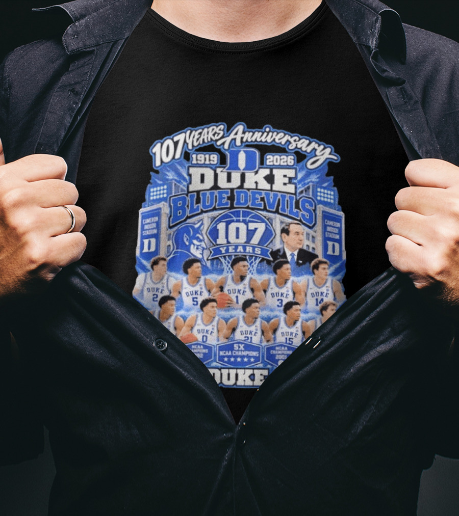 107 Years Anniversary 1919 2026 Duke Blue Devils NCAA Champions 5X Go Duke Go T-Shirt