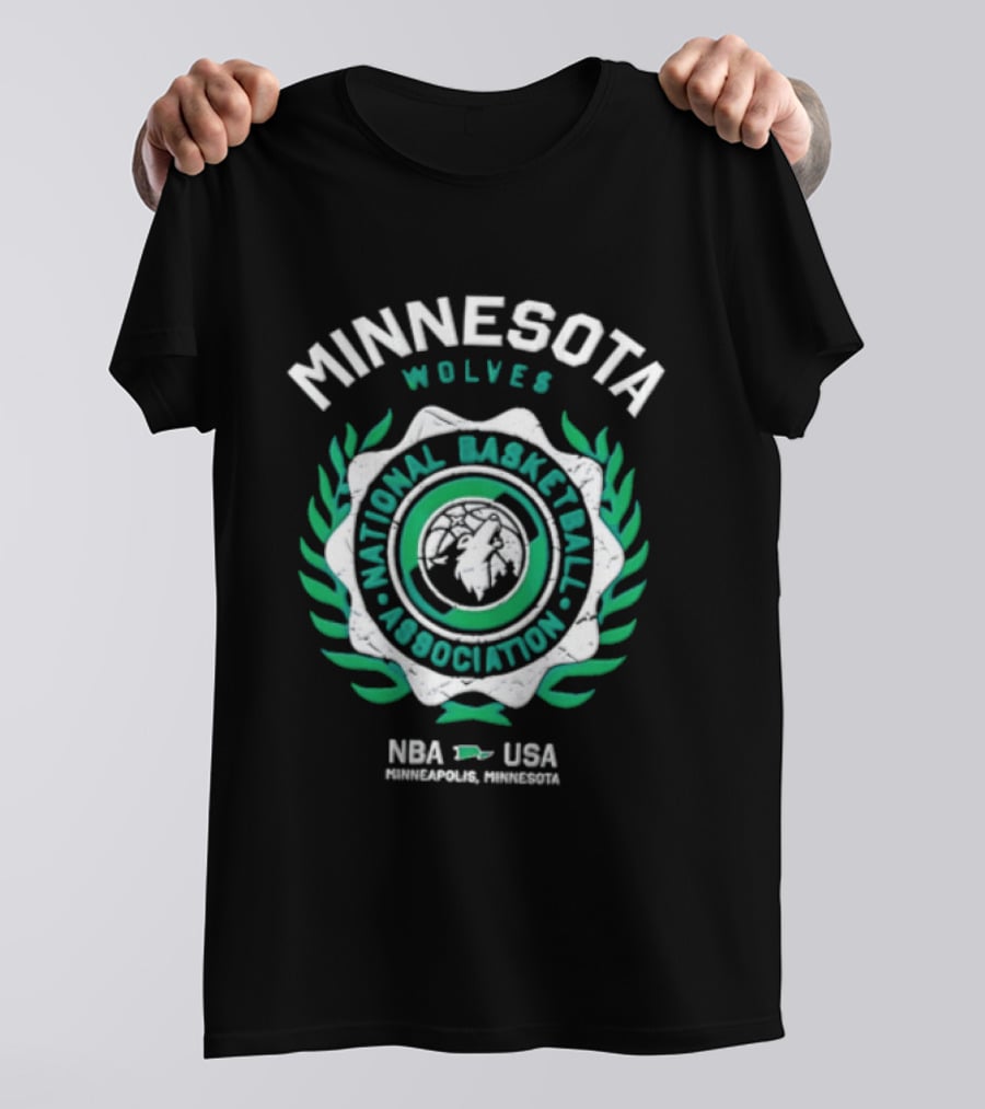 Minnesota Wolves NBA National Basketball Association Howling Wolf Circular Laurel Wreath T-Shirt