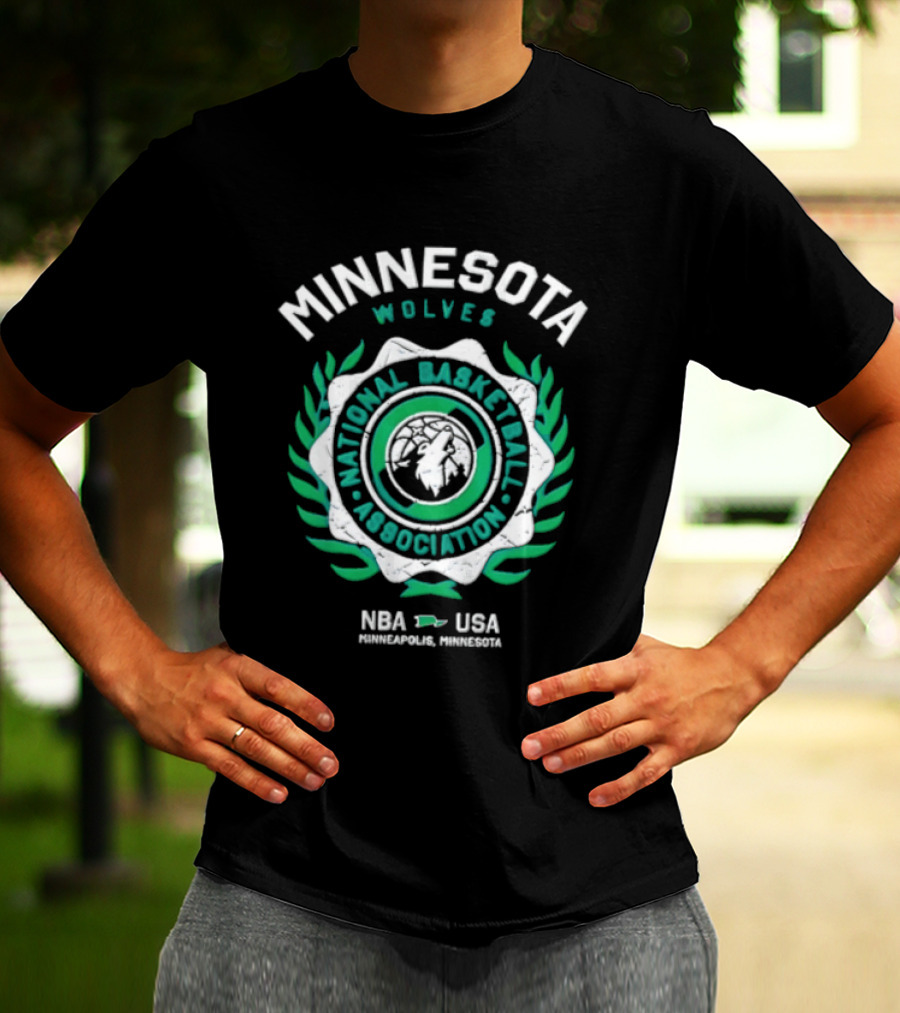 Minnesota Wolves NBA National Basketball Association Howling Wolf Circular Laurel Wreath T-Shirt