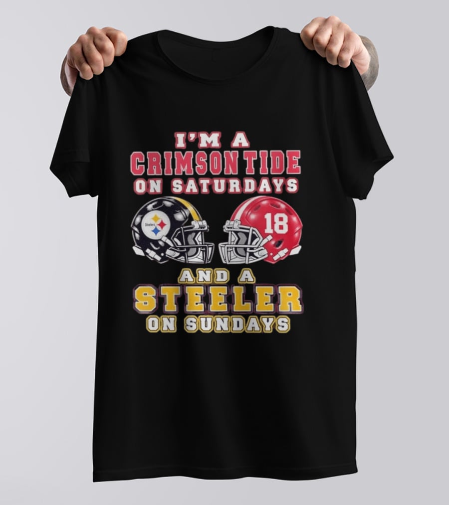I'm A Crimson Tide On Saturdays And A Steeler On Sundays Football Helmets 18 T-Shirt