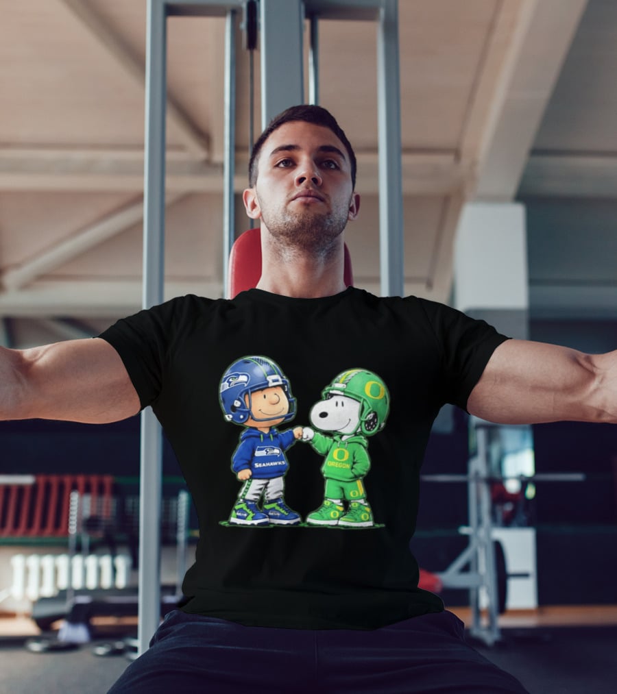 Peanuts Characters Seattle Seahawks Oregon Ducks Fist Bump Friendship Gear T-Shirt