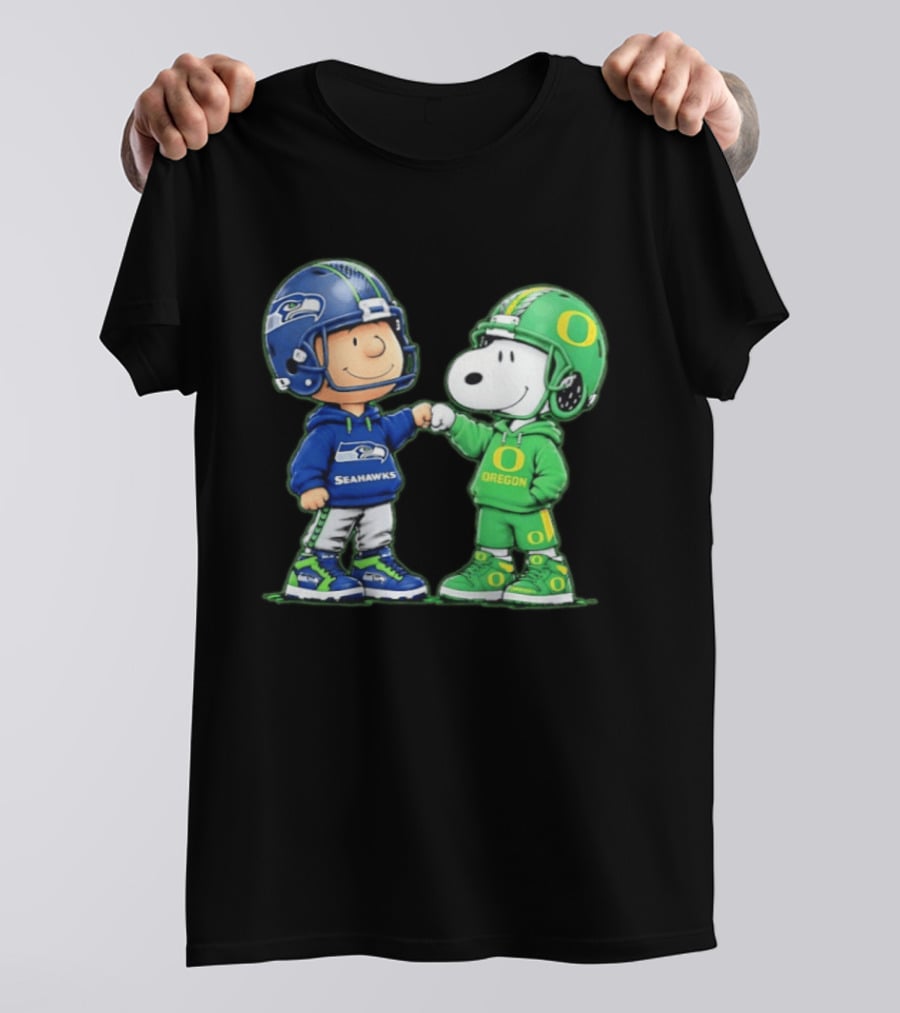 Peanuts Characters Seattle Seahawks Oregon Ducks Fist Bump Friendship Gear T-Shirt