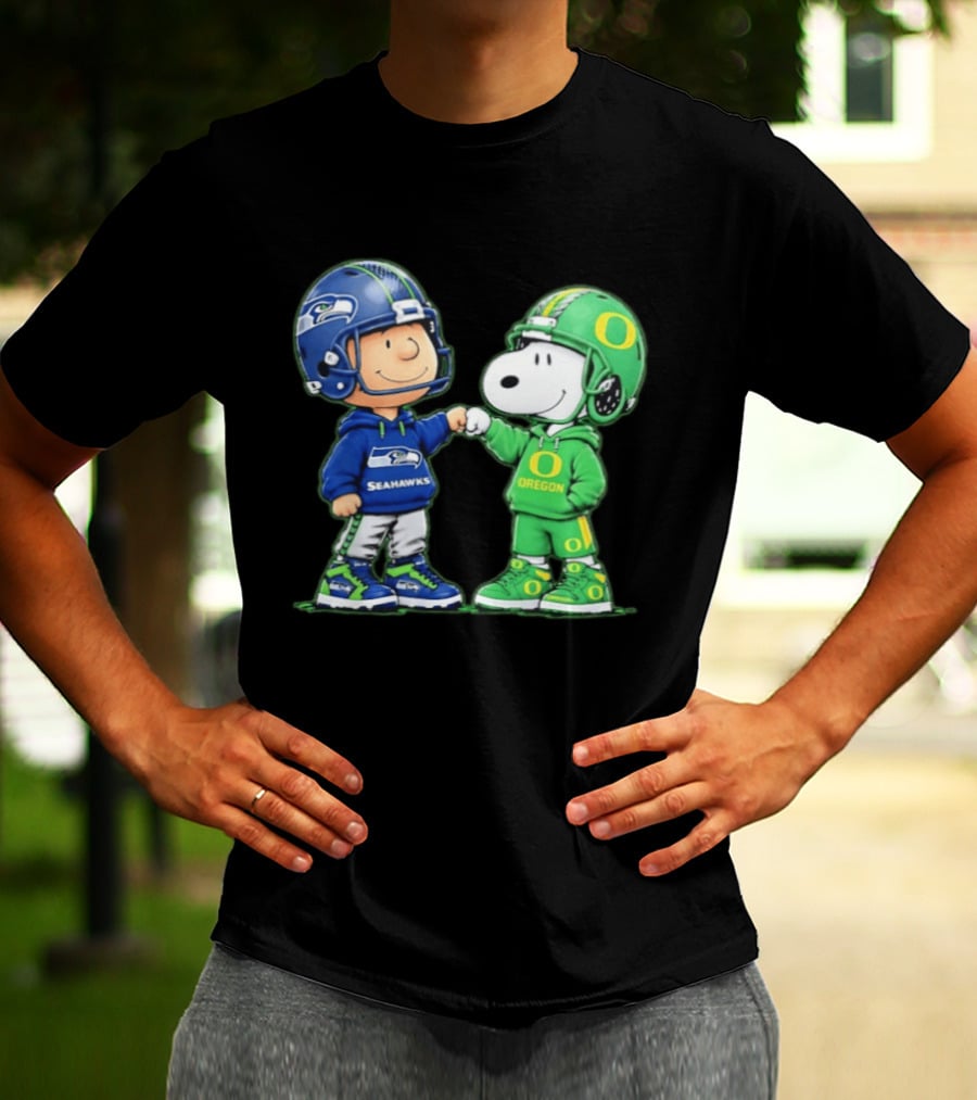 Peanuts Characters Seattle Seahawks Oregon Ducks Fist Bump Friendship Gear T-Shirt