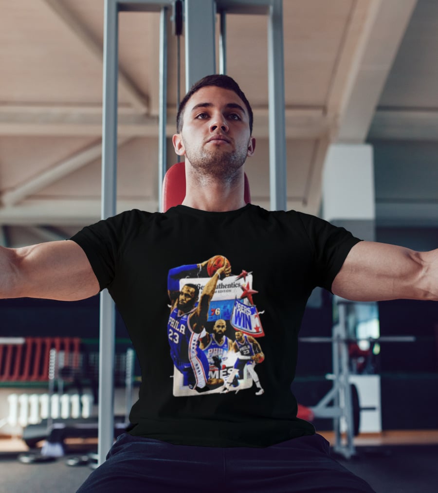 Philadelphia 76ers Lebron James Dunking Collage 76ers Win Edition T-Shirt