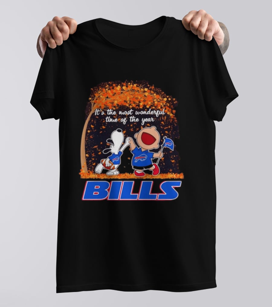 Buffalo Bills Snoopy Charlie Brown Dancing It's The Most Wonderful Time Of The Year T-Shirt
