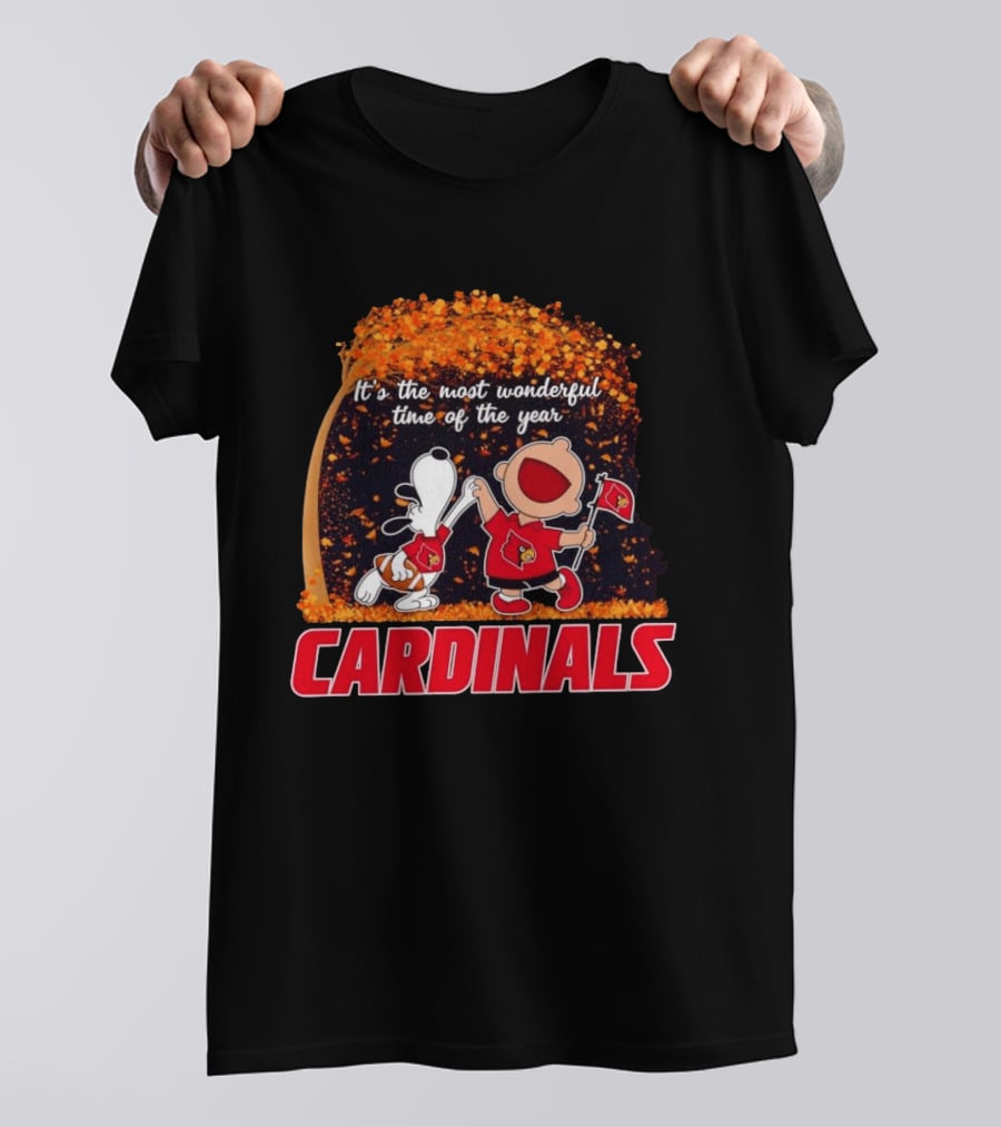 Snoopy Charlie Brown Dancing Louisville Cardinals Most Wonderful Time T-Shirt