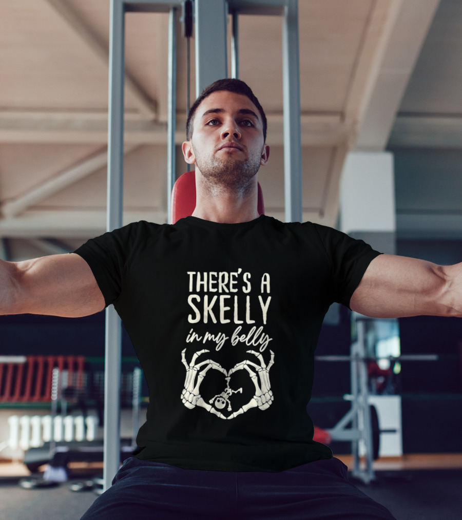 There's A Skelly In My Belly Skeleton Heart Hands Halloween Maternity T-Shirt