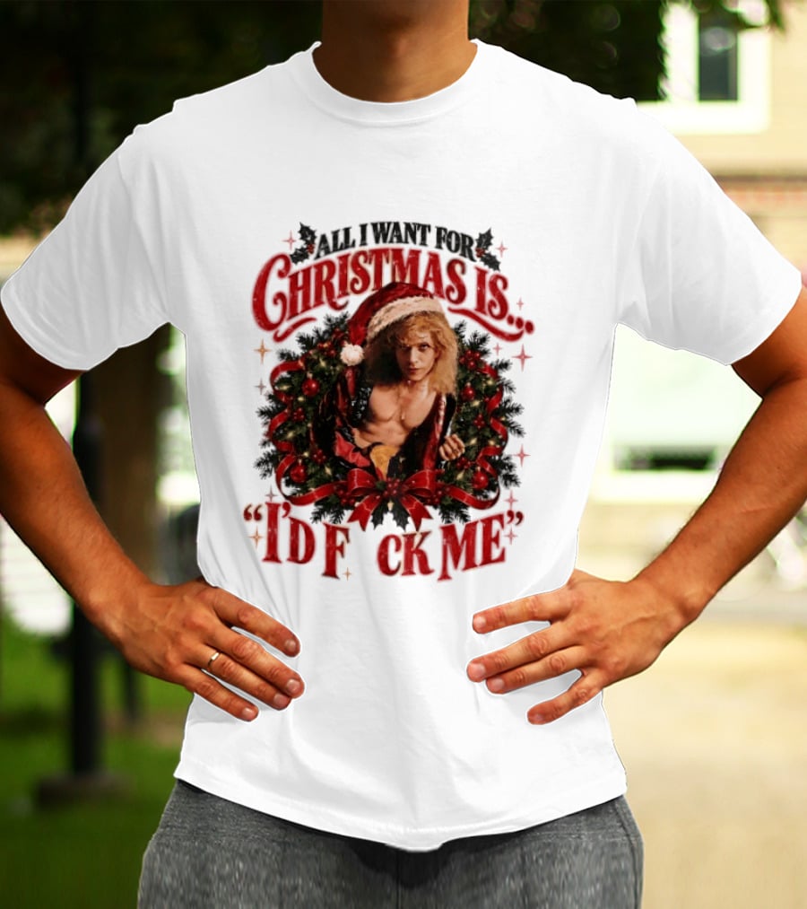 All I Want For Christmas Is I'd Fck Me Santa Hat Wreath Bow T-Shirt