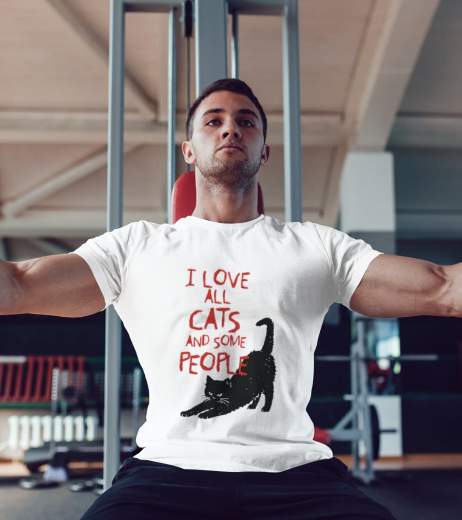 I Love All Cats And Some People Funny Cat Lovers Stretching Black Cat T-Shirt