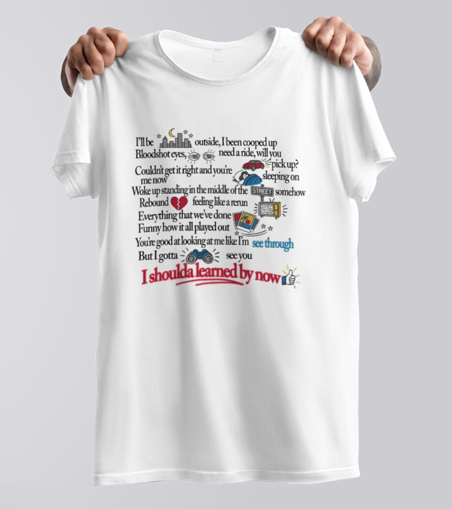 The Band Camino See Through Lyric Text With Heart And Sun Illustrations T-Shirt