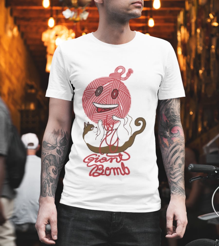 Giant Bomb Cat Monster Red Yarn Ball T-Shirt