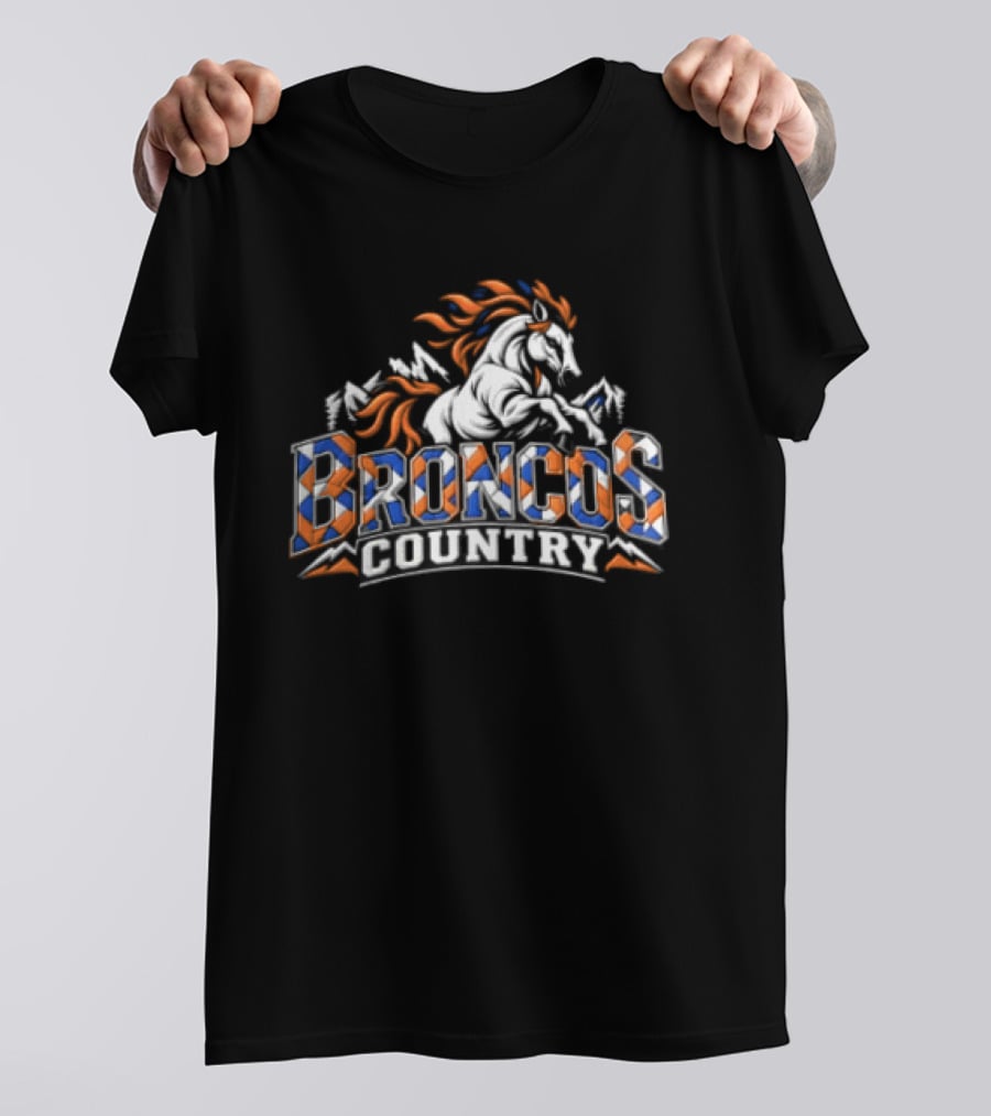 Broncos Country Rearing Horse Mountains Forest T-Shirt
