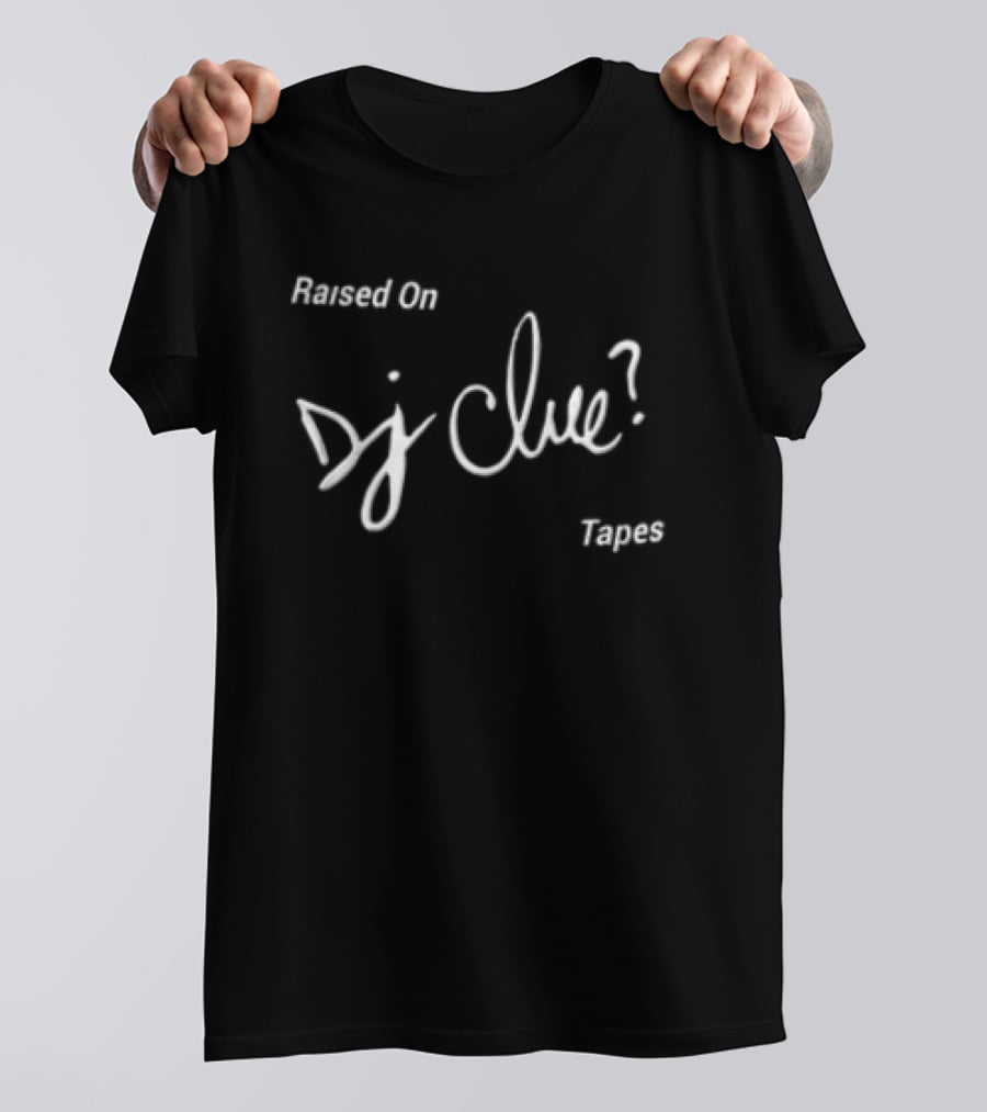 Raised On DJ Clue Tapes White Script Black T-Shirt