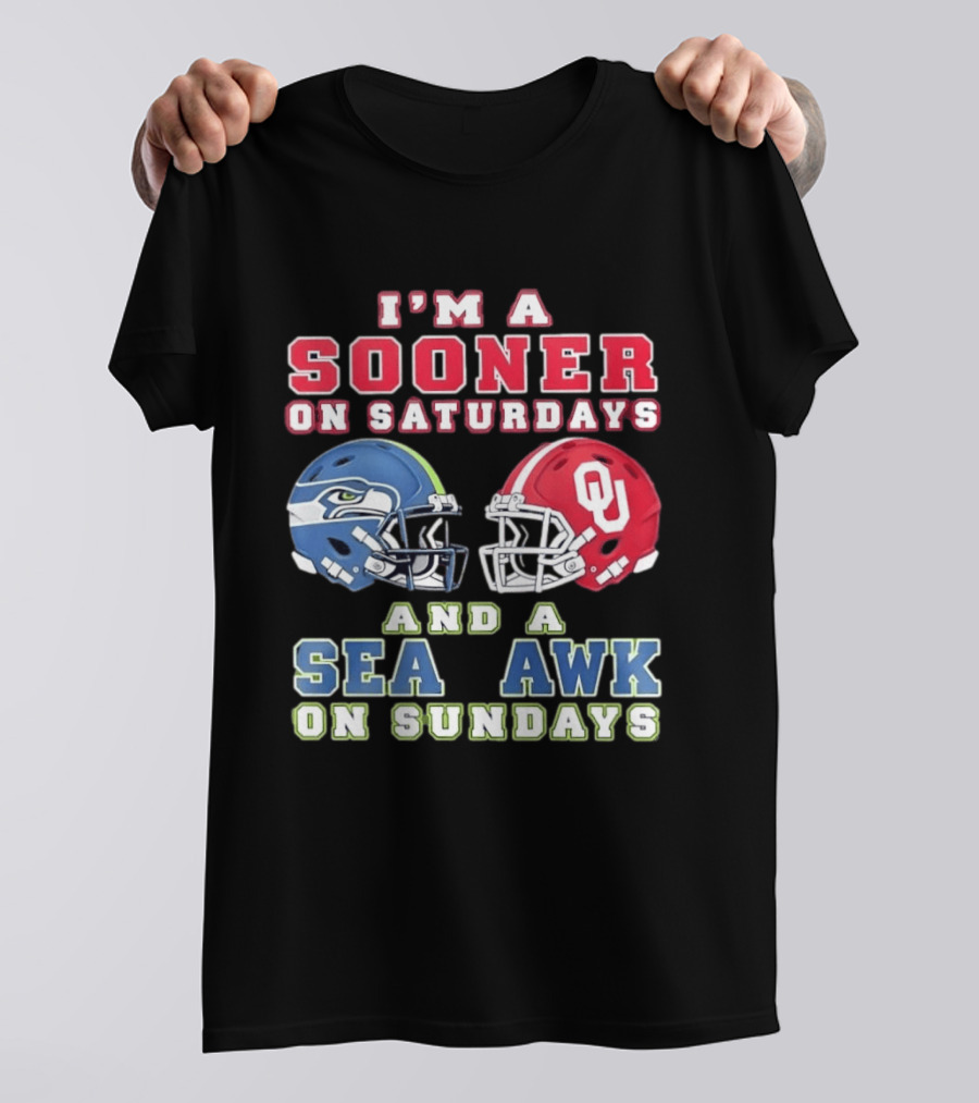 I'm A Sooner On Saturdays And A Seahawk On Sundays Football Helmet Fan Gear T-Shirt