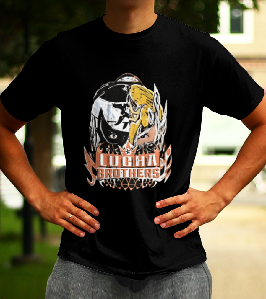 Lucha Brothers Masked Wrestlers Flames T-Shirt