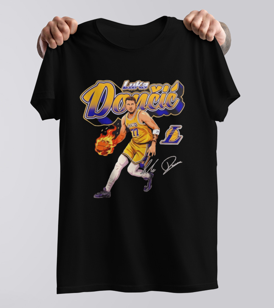 Luka Doncic Lakers 77 Signature Cursive T-Shirt