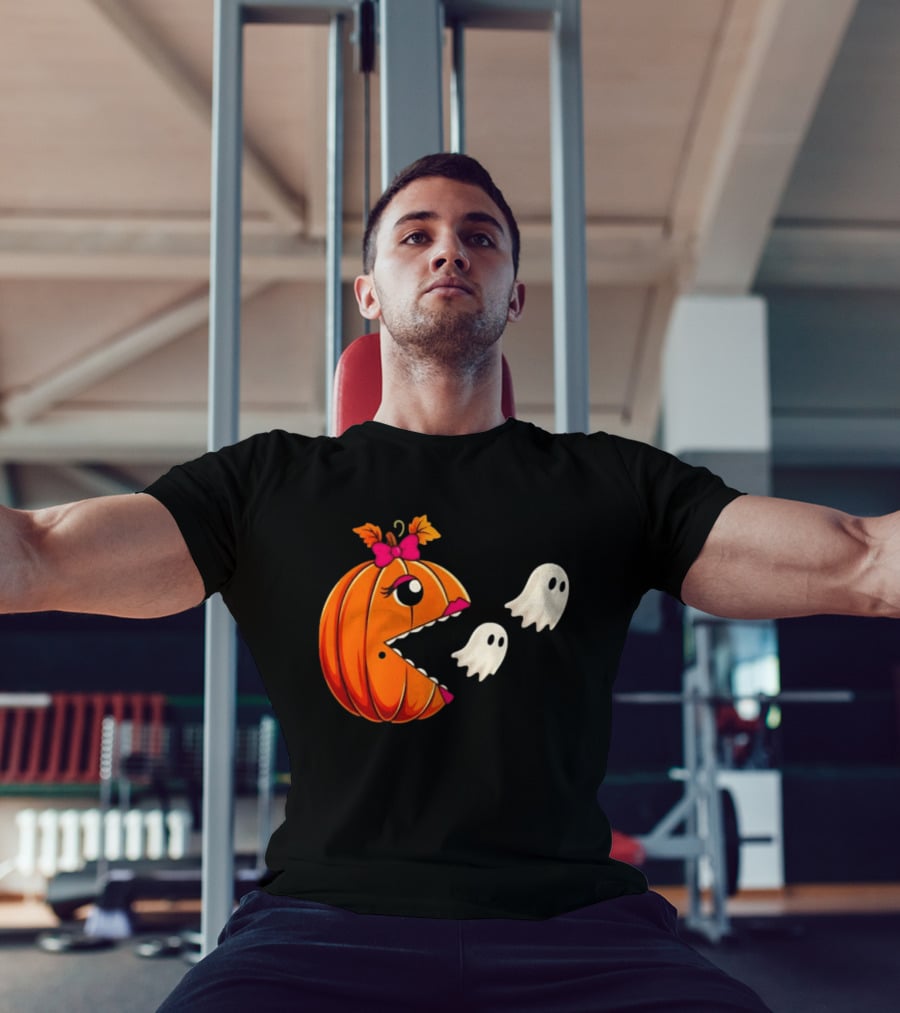 Ms PacMan Pumpkin Ghosts Halloween T-Shirt