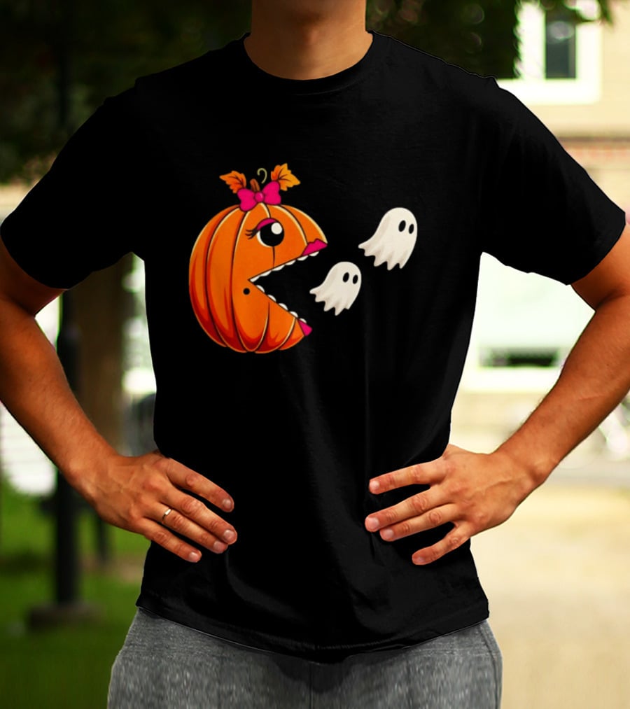 Ms PacMan Pumpkin Ghosts Halloween T-Shirt
