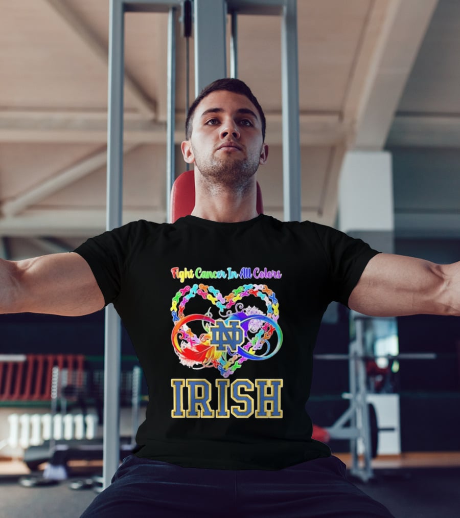 Fight Cancer In All Colors Notre Dame Irish Cancer Awareness Ribbon Heart T-Shirt
