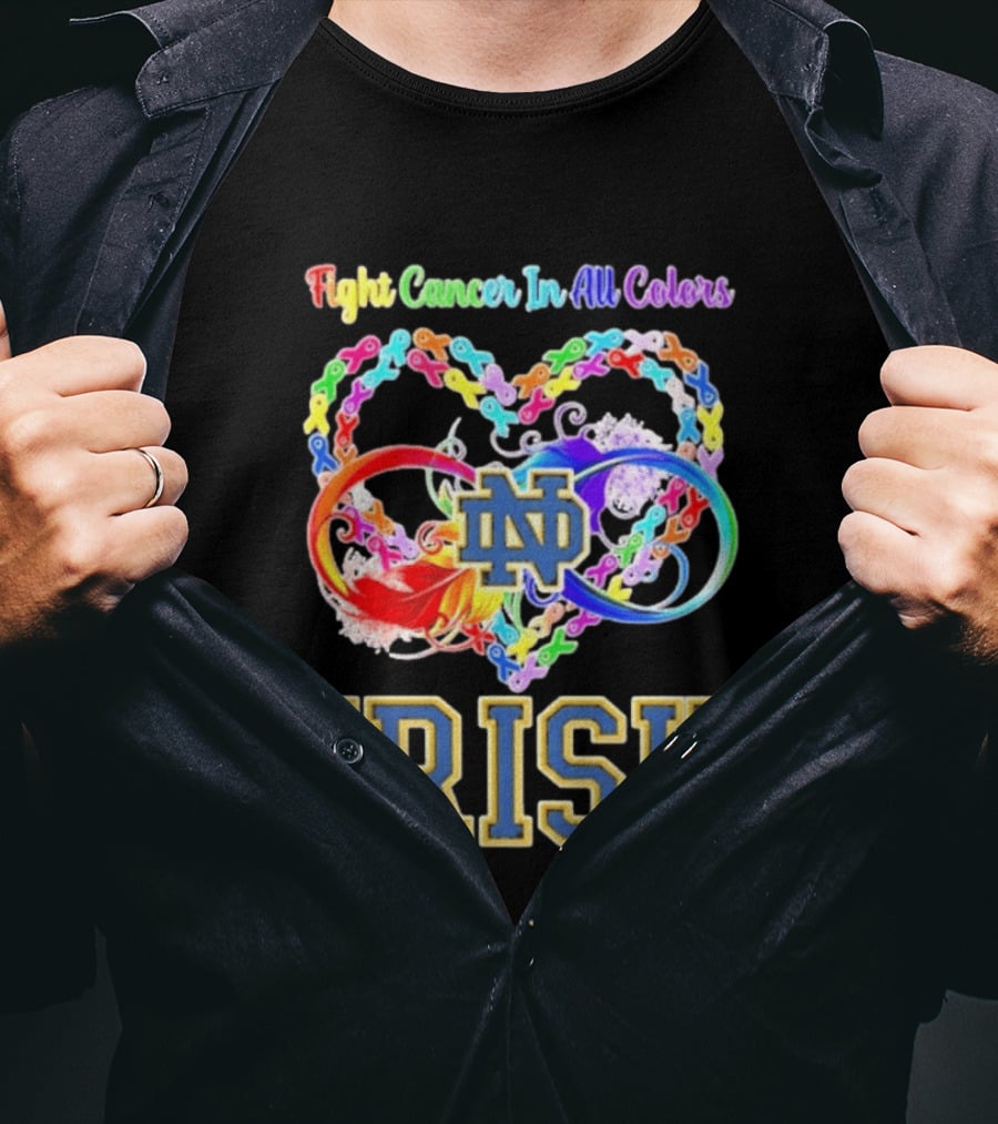 Fight Cancer In All Colors Notre Dame Irish Cancer Awareness Ribbon Heart T-Shirt