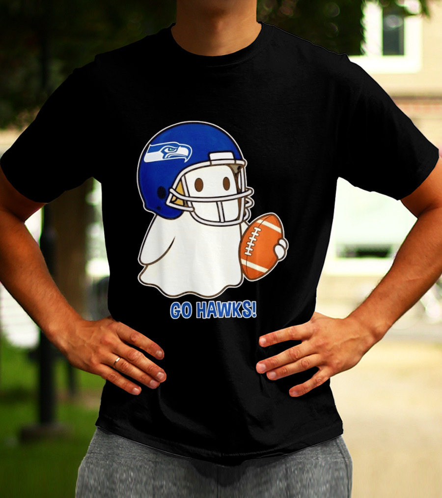Seattle Seahawks Go Hawks Halloween Ghost Football Spirit T-Shirt