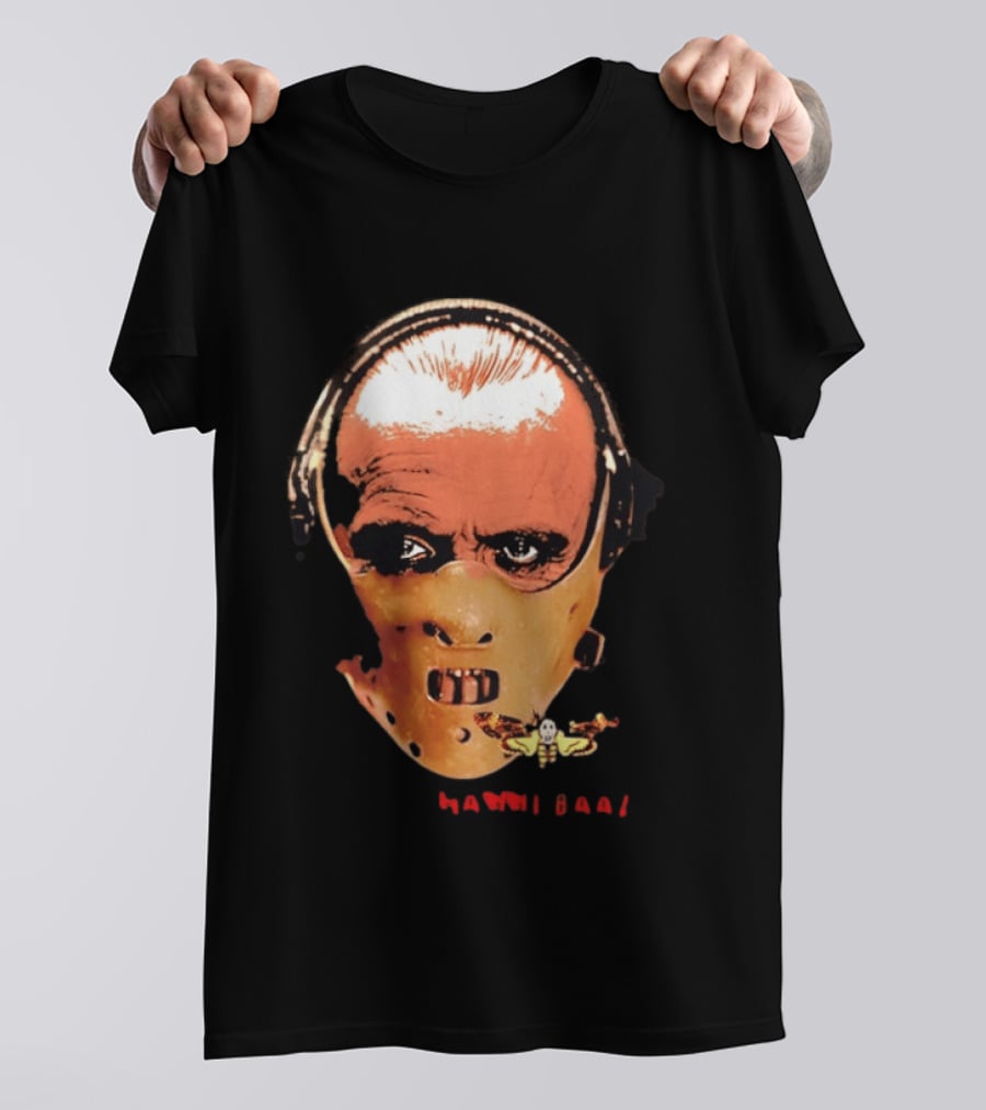 Hannibal Lecter Silence Of The Lamb Halloween Horror Mask With Skull Moth T-Shirt
