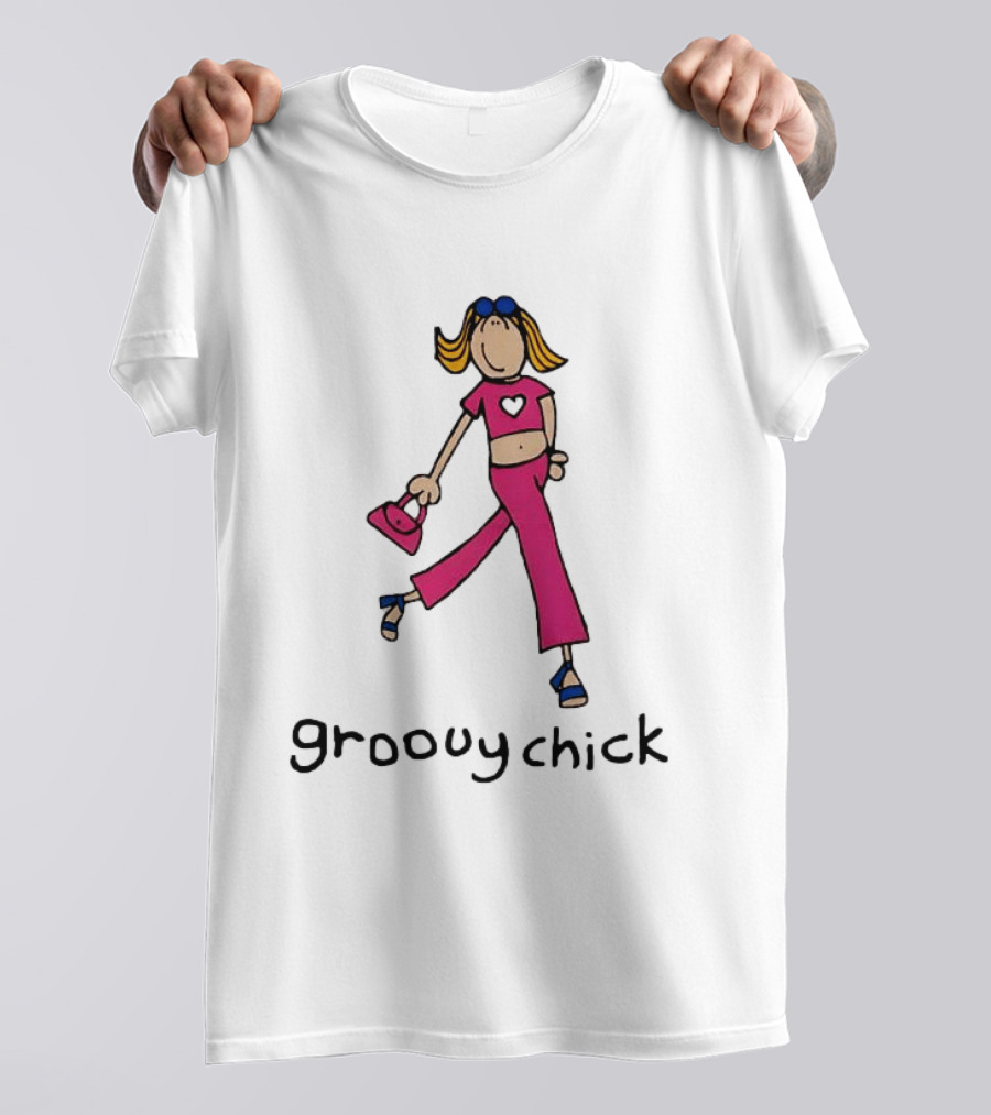 Groovy Chick Cartoon Character With Pink Heart Outfit And Bag T-Shirt