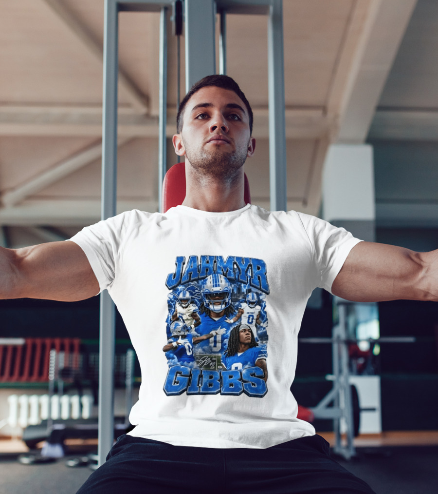 Jahmyr Gibbs Detroit Lions Blue Football T-Shirt