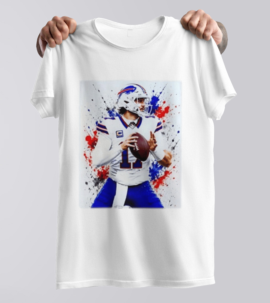 Buffalo Bills Josh Allen Paint Splatter Style Football Quarterback T-Shirt