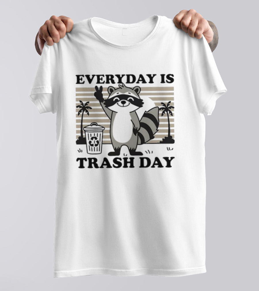 EVERYDAY IS TRASH DAY Raccoon Peace Sign With Palm Trees T-Shirt