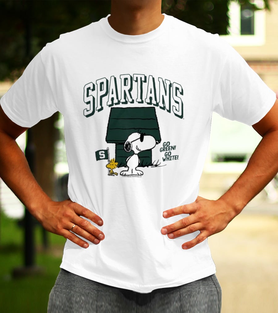 Spartans Snoopy Go Green Go White T-Shirt