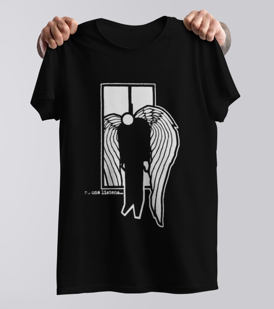 7 Angels 7 Plagues No One Listens Wings Mirror Black T-Shirt