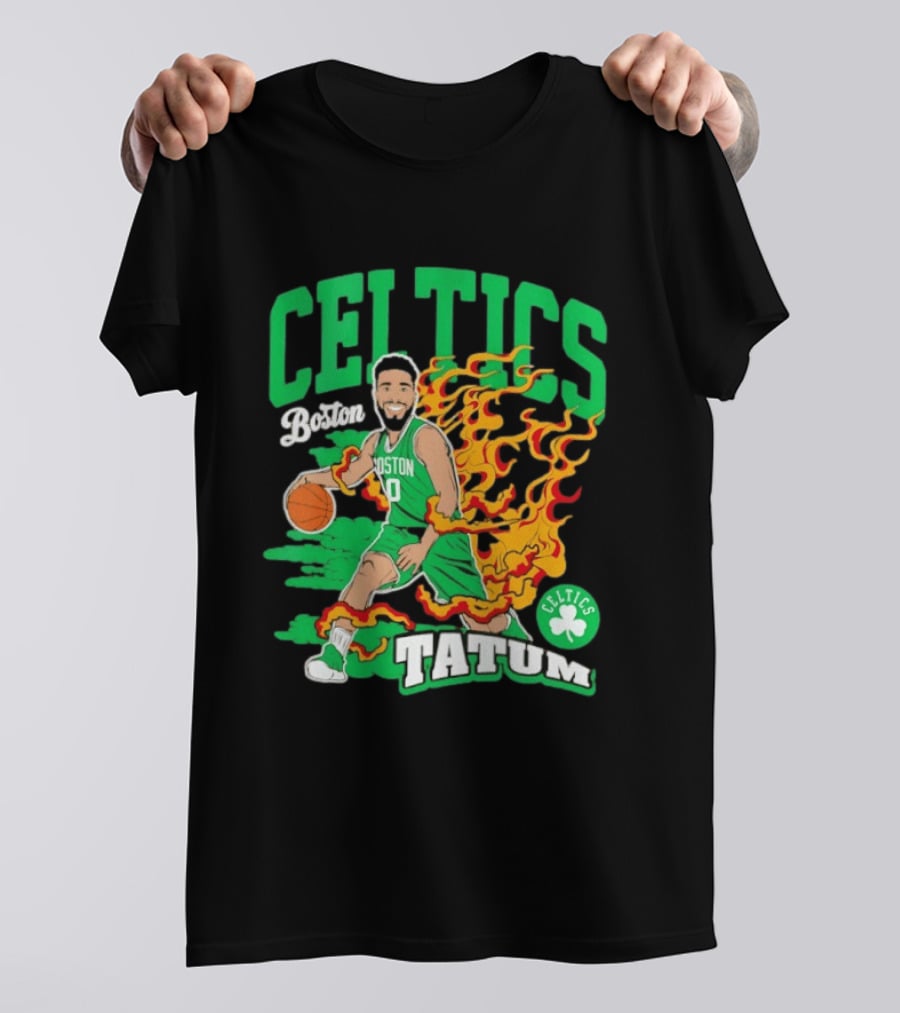 Boston Celtics Jayson Tatum Fired Up Basketball Flames T-Shirt
