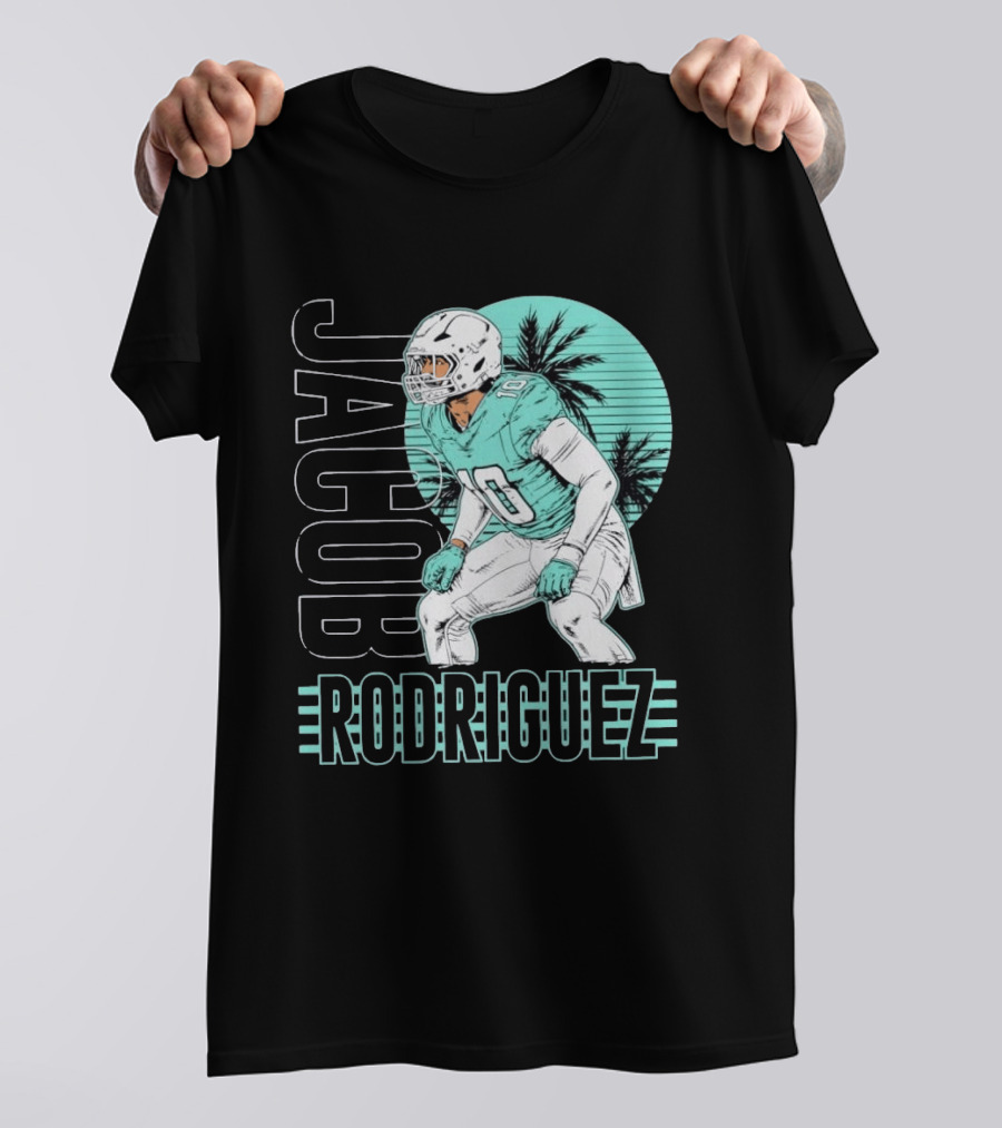 Jacob Rodriguez Miami Dolphins Palm Trees Football Player Tropical Scene T-Shirt