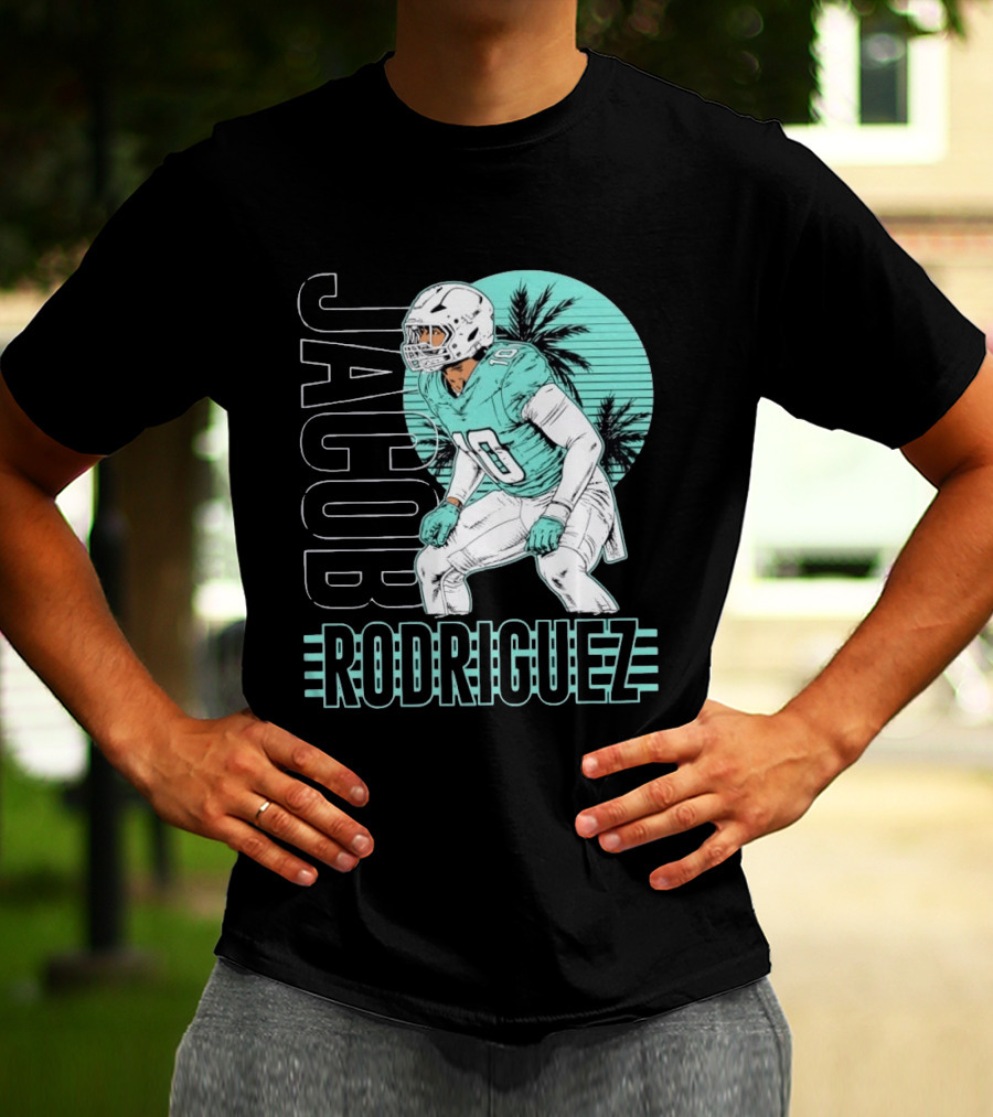 Jacob Rodriguez Miami Dolphins Palm Trees Football Player Tropical Scene T-Shirt