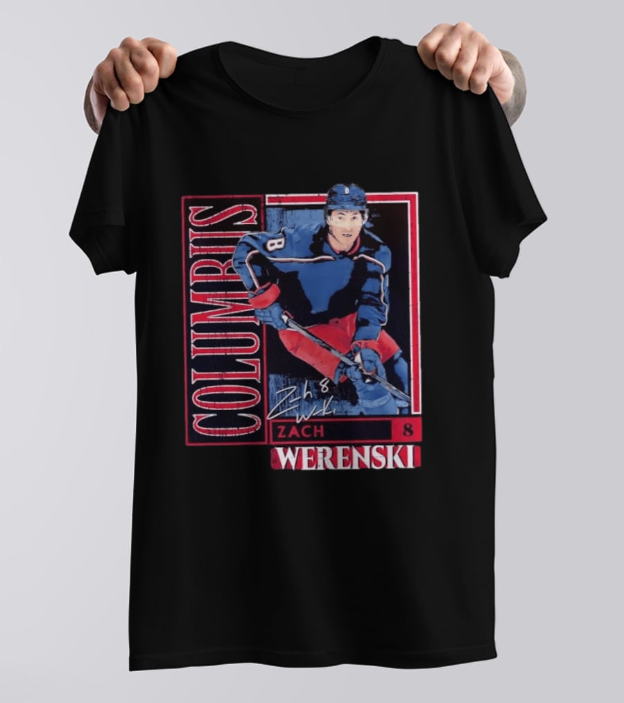 Zach Werenski 8 Columbus Blue Jackets Hockey Card T-Shirt