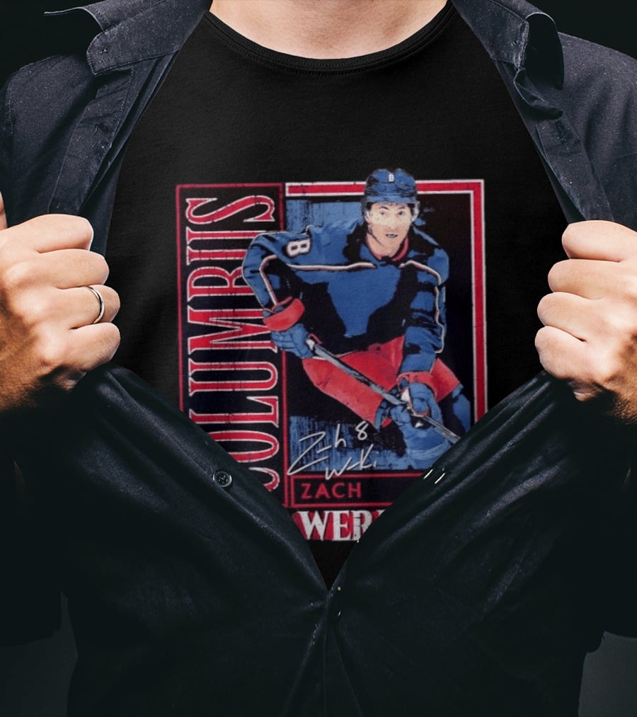 Zach Werenski 8 Columbus Blue Jackets Hockey Card T-Shirt