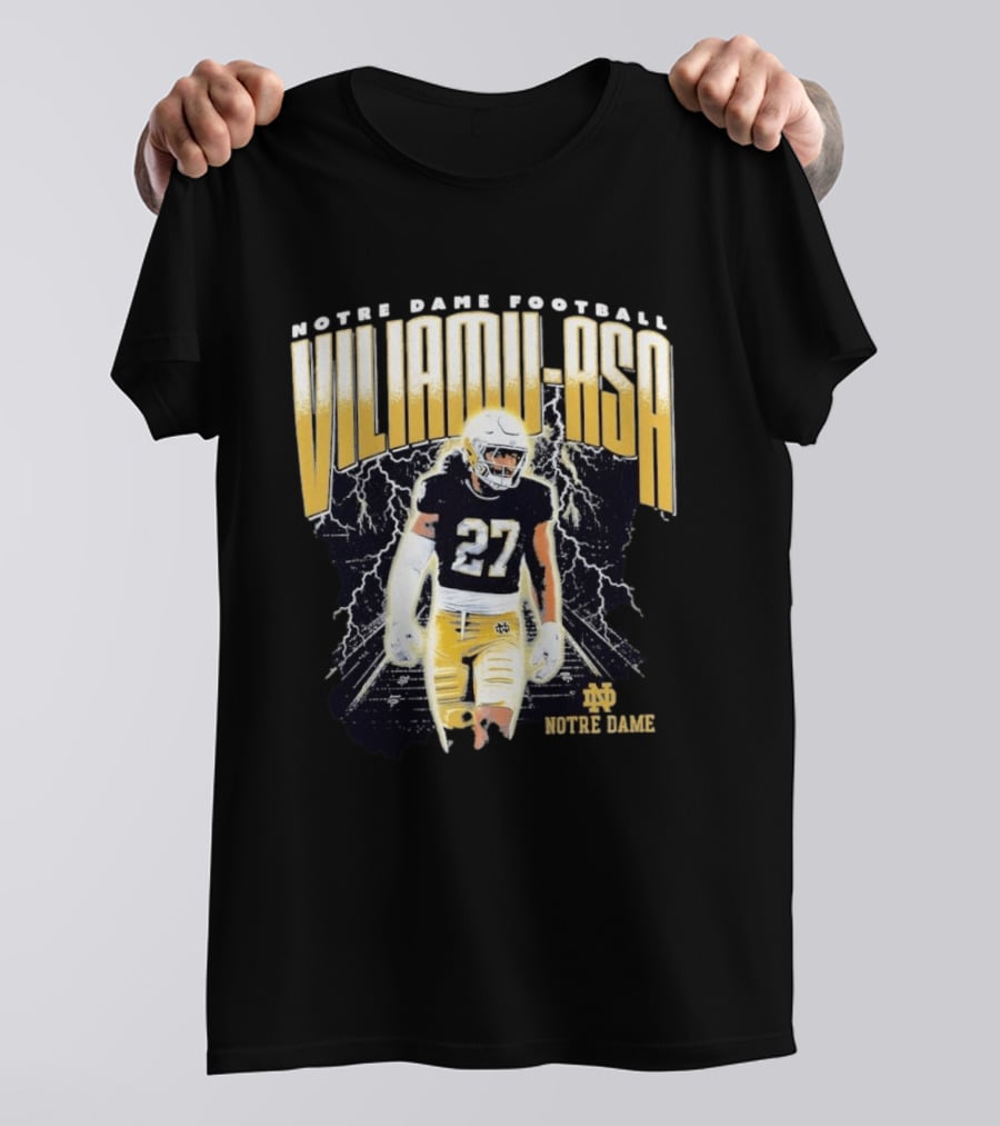 Notre Dame Viliamu Asa No 27 Football Lightning T-Shirt