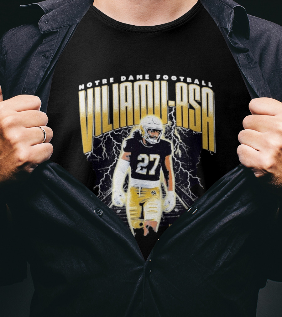 Notre Dame Viliamu Asa No 27 Football Lightning T-Shirt