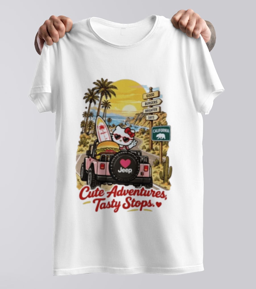 Cute Adventures Tasty Stops California Jeep Beach Burger Good Vibes T-Shirt